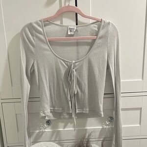 Princess Polly Light Gray Ribbed Long Sleeve Top